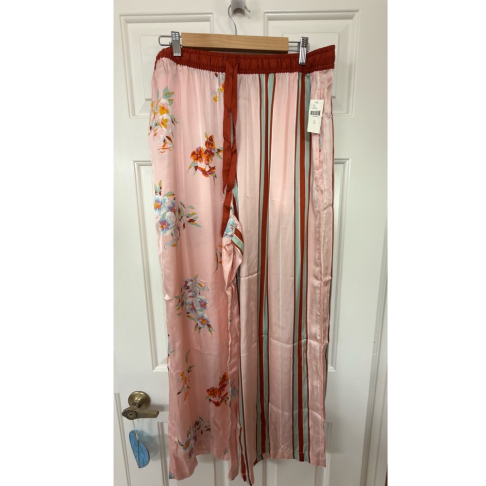 Anthropologie LyreBird Silky Pajama Pants|Pink Floral Stripe|NWT|Size XL